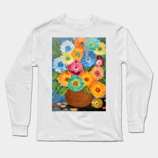 Some abstract flowers in metallic and neon paint in copper and gold vase Long Sleeve T-Shirt